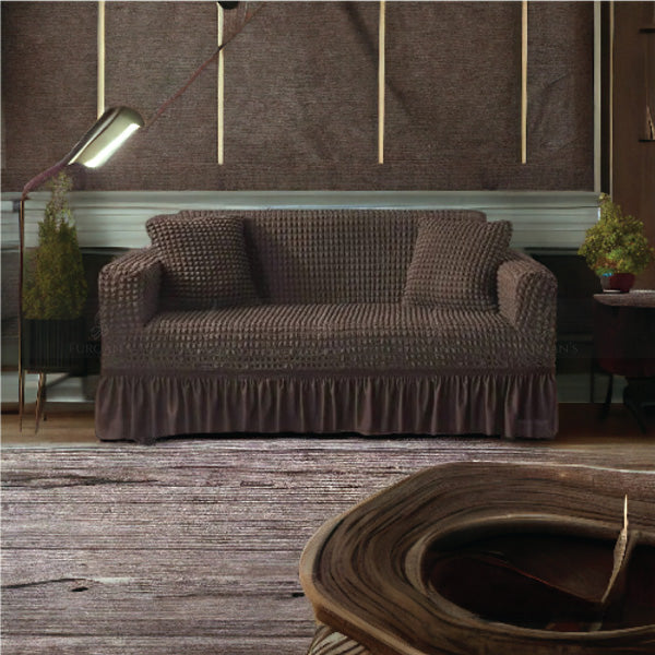 Frill Style Bubble Stuff Sofa Cover (Brown Color)