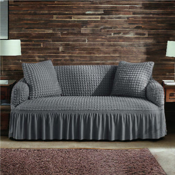 Frill Style Bubble Stuff Sofa Cover (Dark Grey Color)